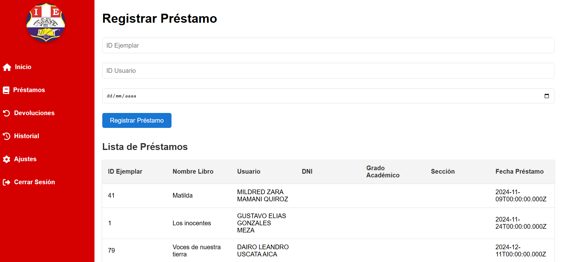 Registro de préstamos